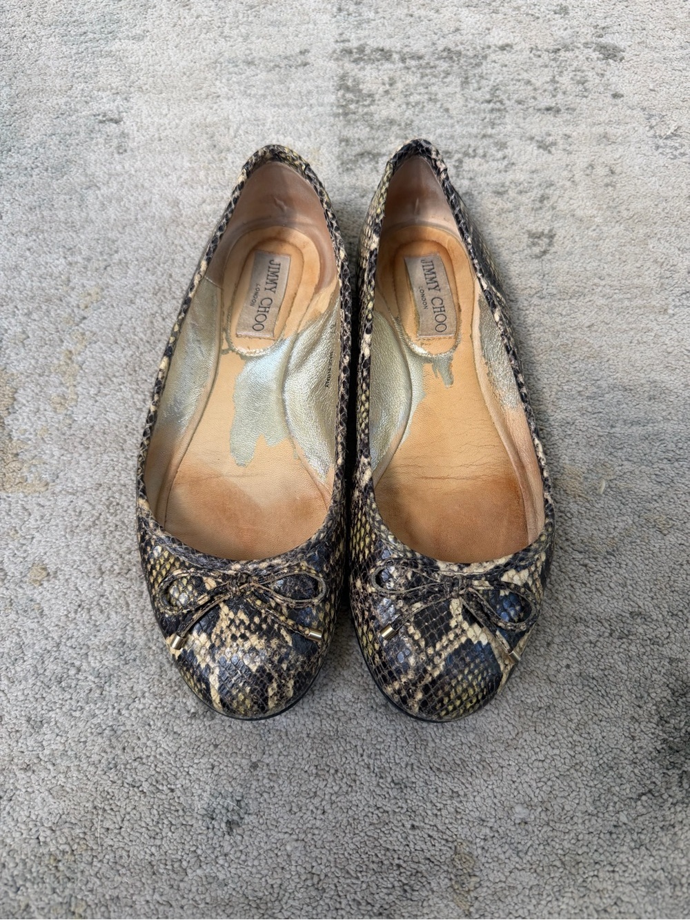 Jimmy Choo Vintage Snake-Print Ballet Flats in Brown and Black